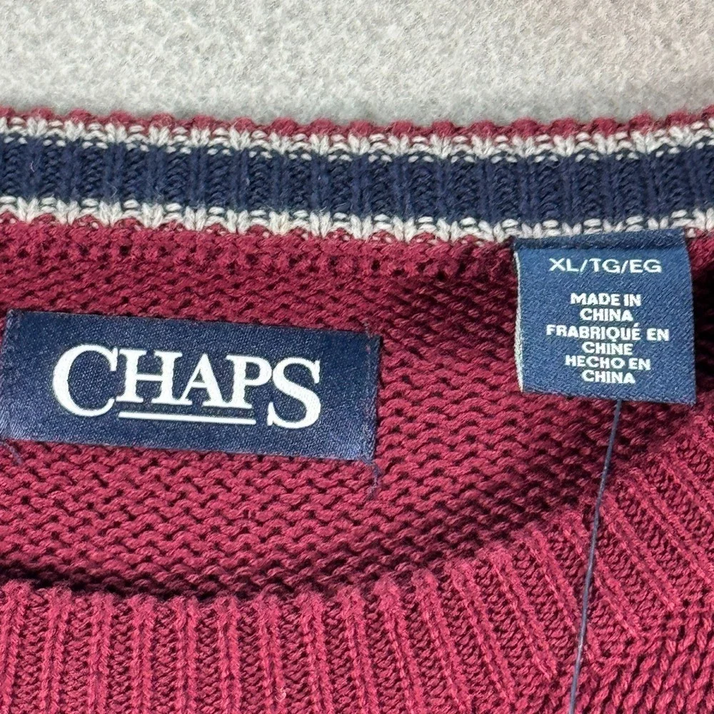 Chaps Iconic Crew Knit‎ Sweater Mens XL Wine Red Crest Comfort Grandpa Trendy